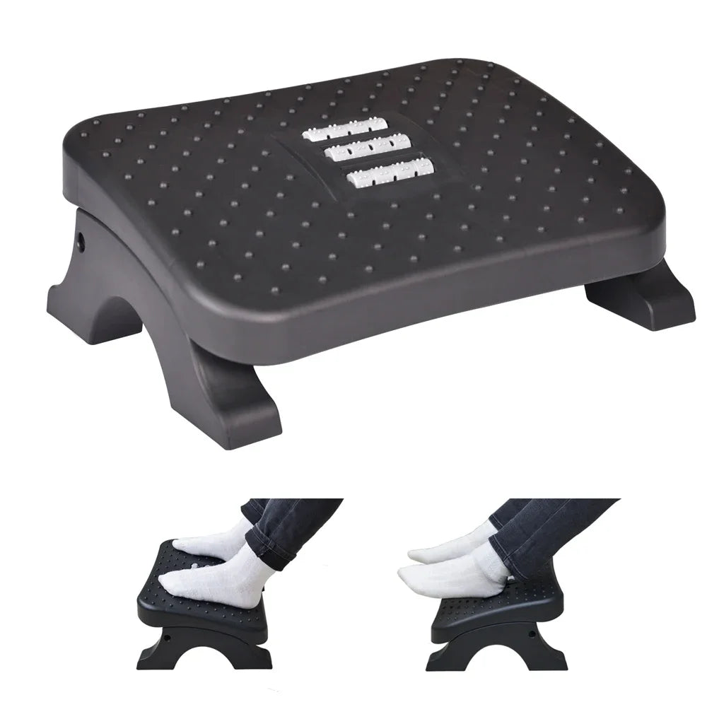 Ergonomic Under Desk Footrest with Massage Rollers, Adjustable Height, 120 lbs Capacity, 28 x 7 x 39