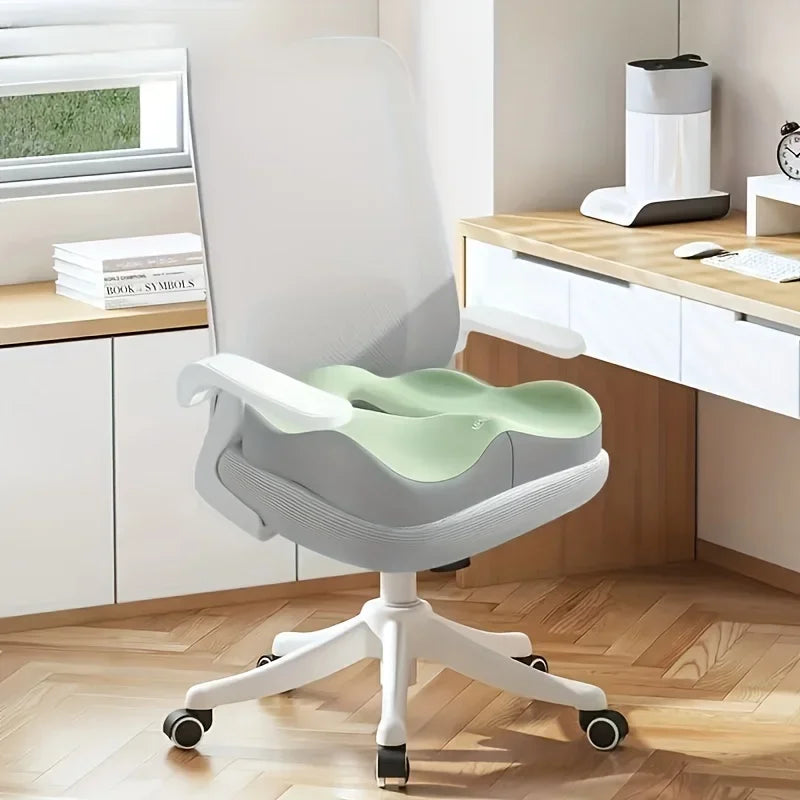 Memory Foam Seat Cushion, 1 Piece, Square, Light Green and Grey, Washable Polyester
