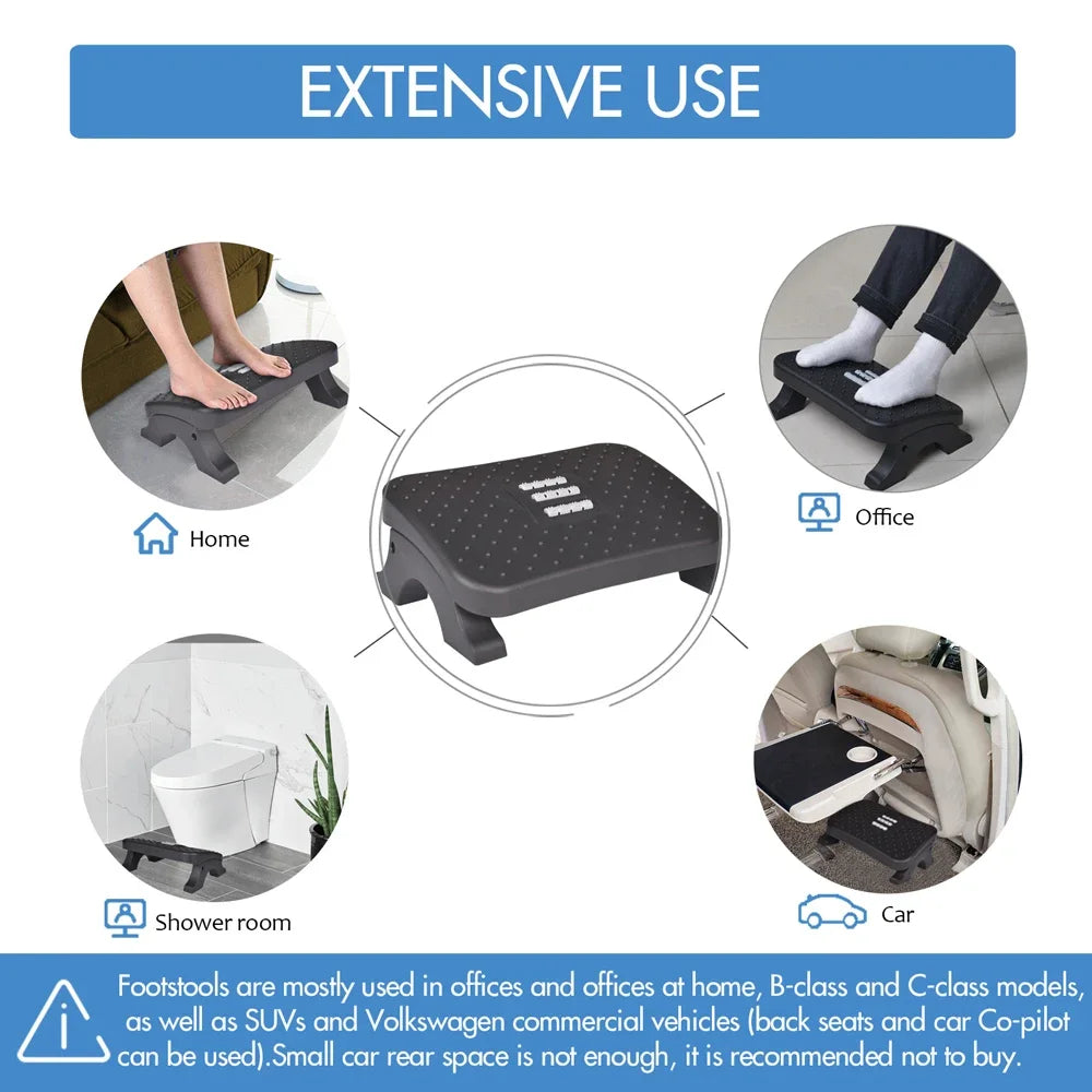 Ergonomic Under Desk Footrest with Massage Rollers, Adjustable Height, 120 lbs Capacity, 28 x 7 x 39
