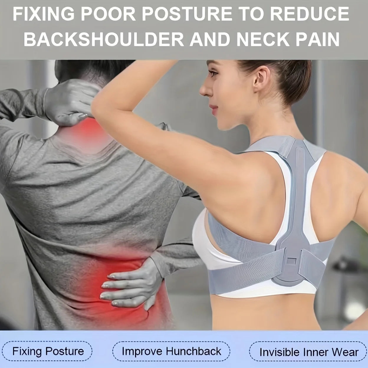Adjustable Back and Shoulder Posture Corrector Belt, Chest 25"-44"