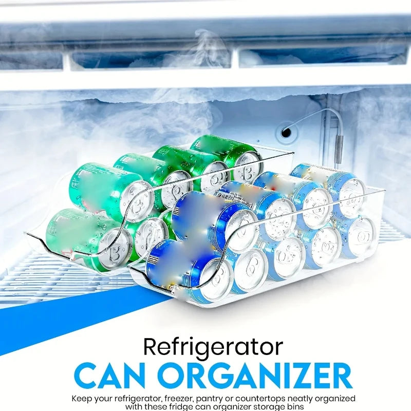 Plastic Soda Can Storage Box for Refrigerator, Stackable Organizer Tray, Clear Desktop Storage Box