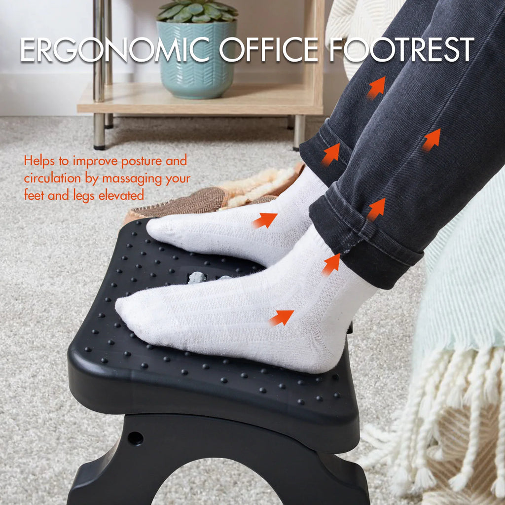 Ergonomic Under Desk Footrest with Massage Rollers, Plastic Foot Stool, Non-Slip, for Home or Office