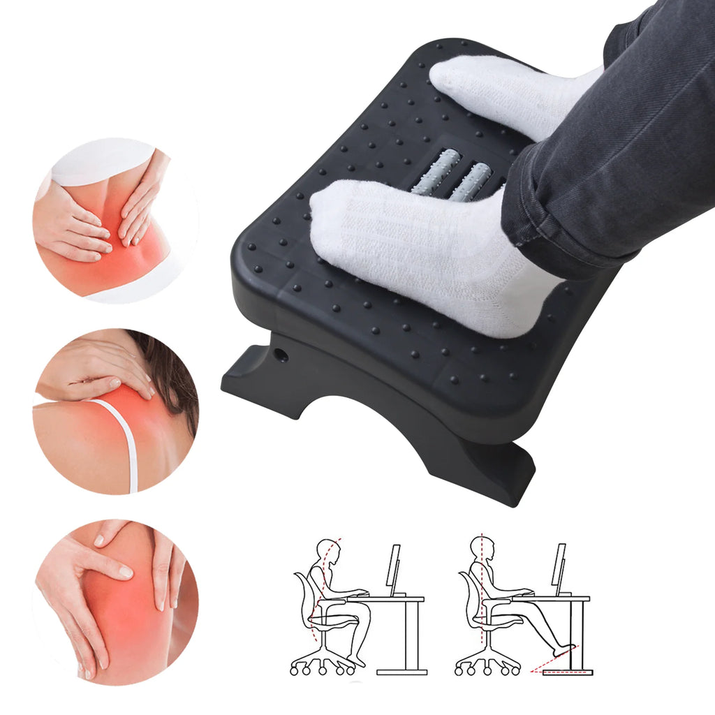 Ergonomic Under Desk Footrest with Massage Rollers, Plastic Foot Stool, Non-Slip, for Home or Office