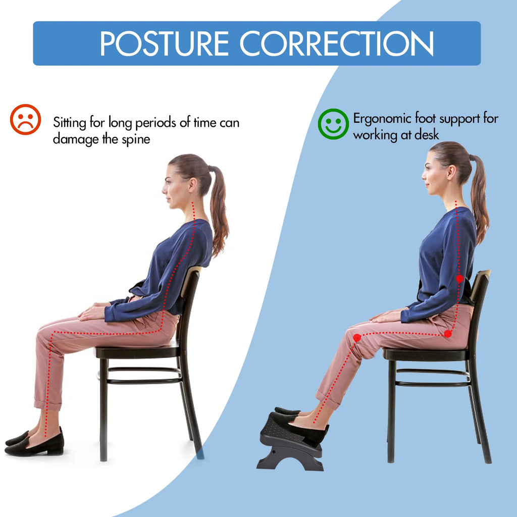 Ergonomic Under Desk Footrest with Massage Rollers, Plastic Foot Stool, Non-Slip, for Home or Office