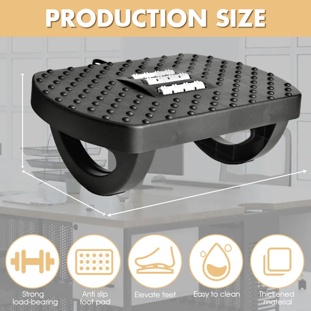 Ergonomic Under Desk Footrest with Massage Rollers, Plastic Foot Stool, Non-Slip, for Home or Office