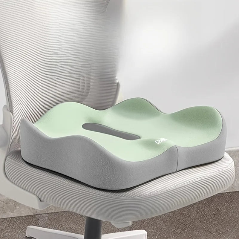 Memory Foam Seat Cushion, 1 Piece, Square, Light Green and Grey, Washable Polyester