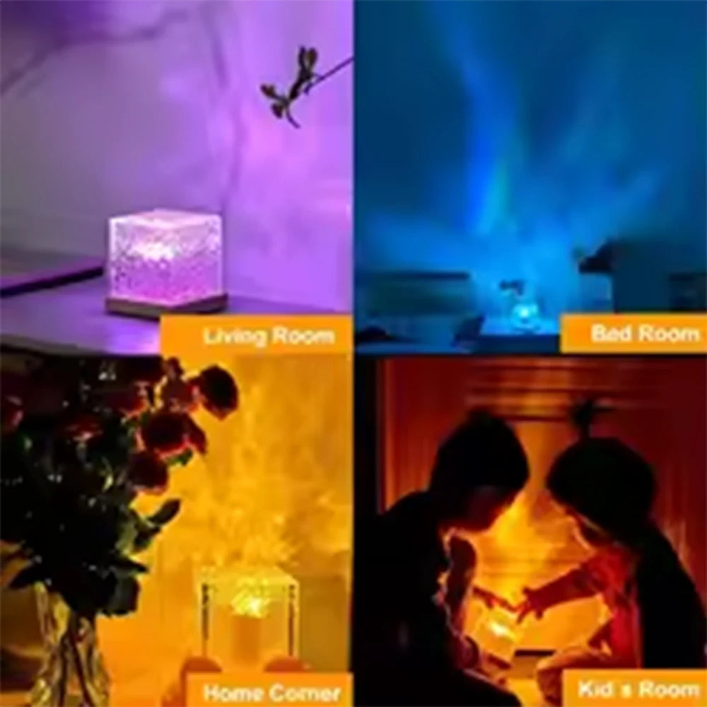 HOMEFISH RGB 16-Color Ocean Wave Aurora Projector Night Light with Remote, Rechargeable Table Lamp