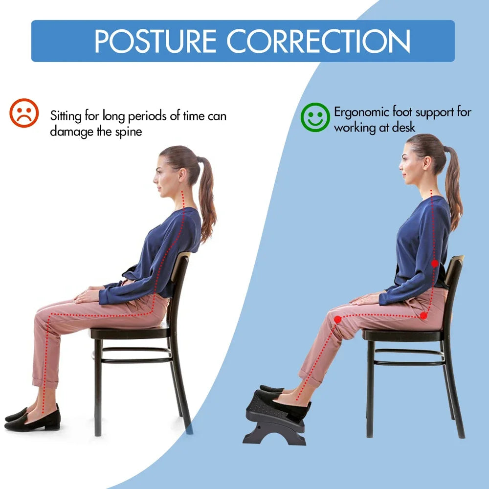 Ergonomic Under Desk Footrest with Massage Rollers, Adjustable Height, 120 lbs Capacity, 28 x 7 x 39