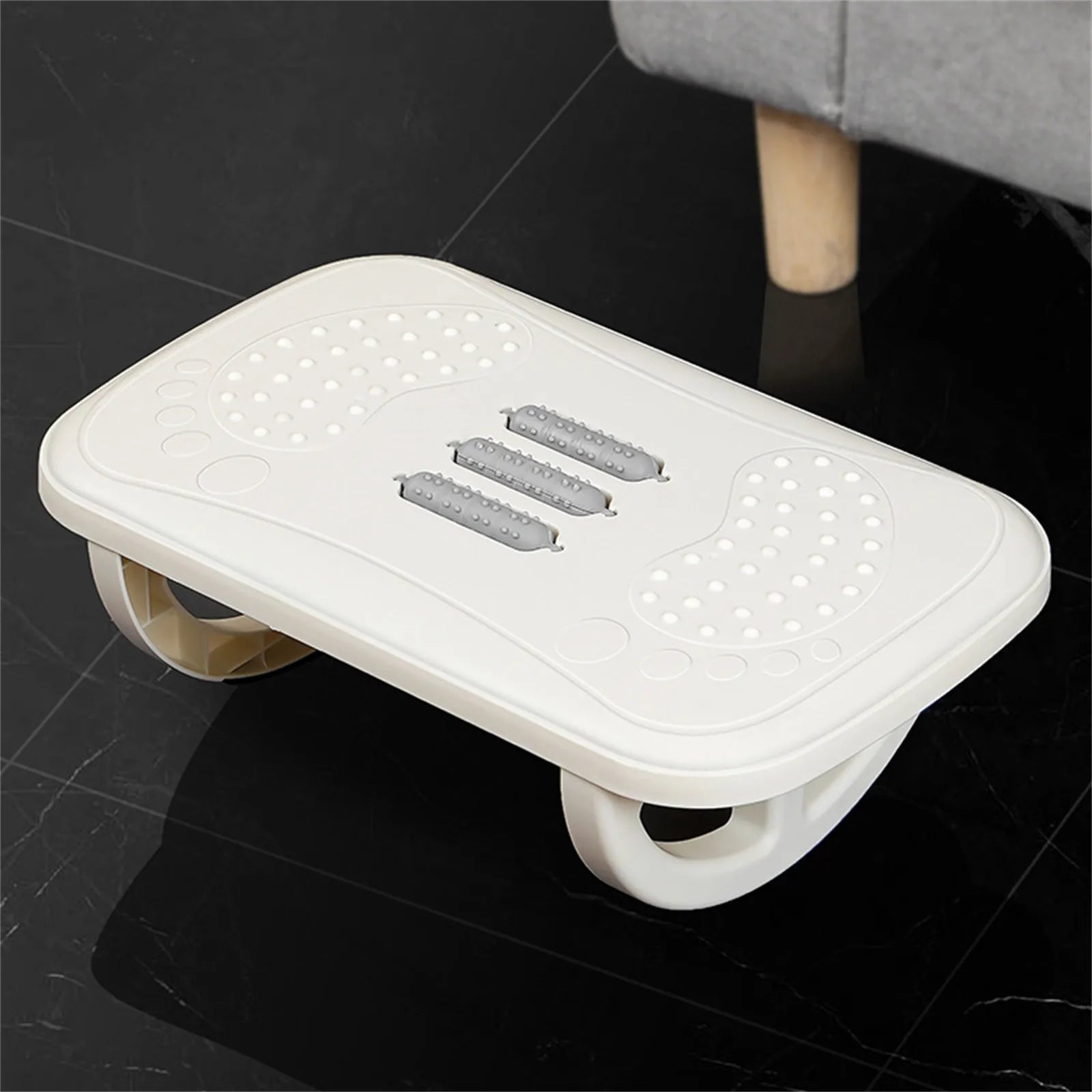 Rocking Footrest with Foot Massage Rollers, Anti-Slip Textured Under Desk Foot Stool, Medium, ABS