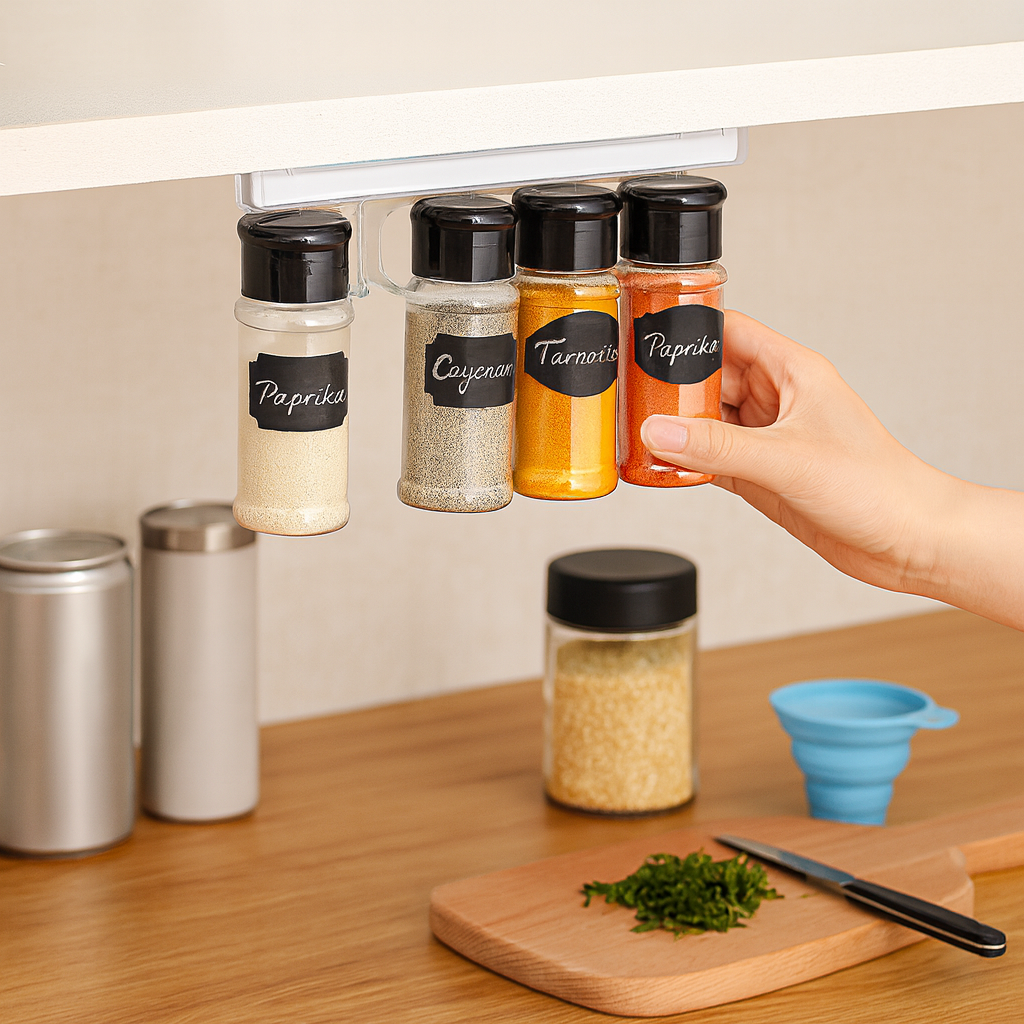 Self-Adhesive Kitchen Spice Rack Organizer, Wall-Mounted Under-Shelf Storage