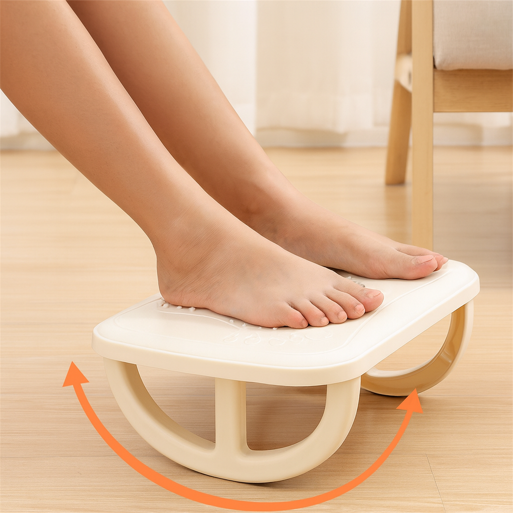 Rocking Footrest with Foot Massage Rollers, Anti-Slip Textured Under Desk Foot Stool, Medium, ABS