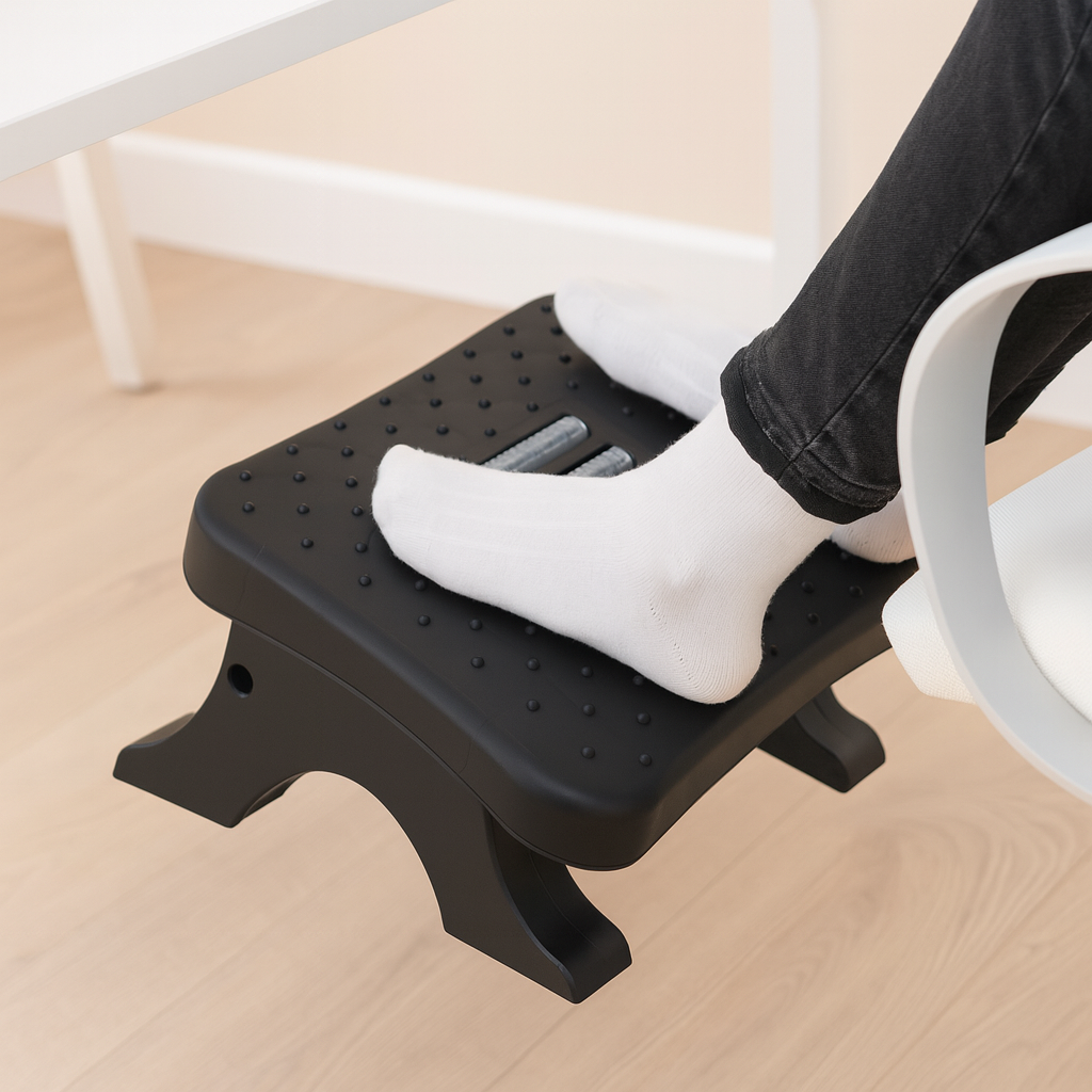 Ergonomic Under Desk Footrest with Massage Rollers, Plastic Foot Stool, Non-Slip, for Home or Office
