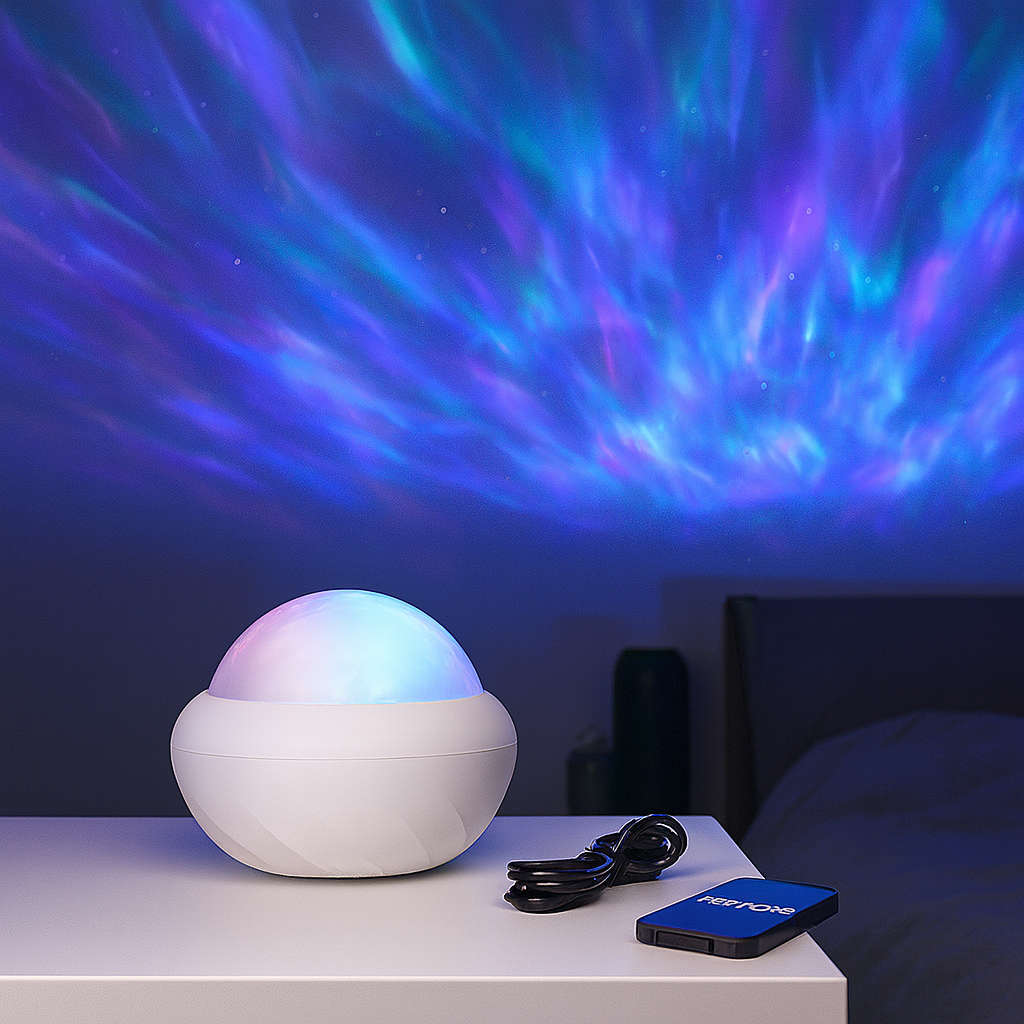 RGB Aurora Projector Night Light with Remote Control, USB, 360° Rotation