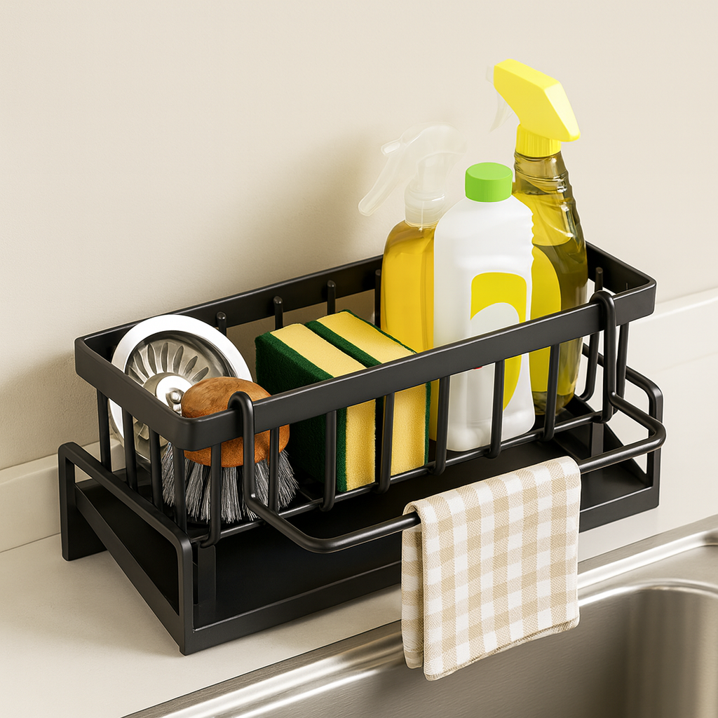 Tap-Mounted Spice Shelf Sink Organizer with Drainage Rack