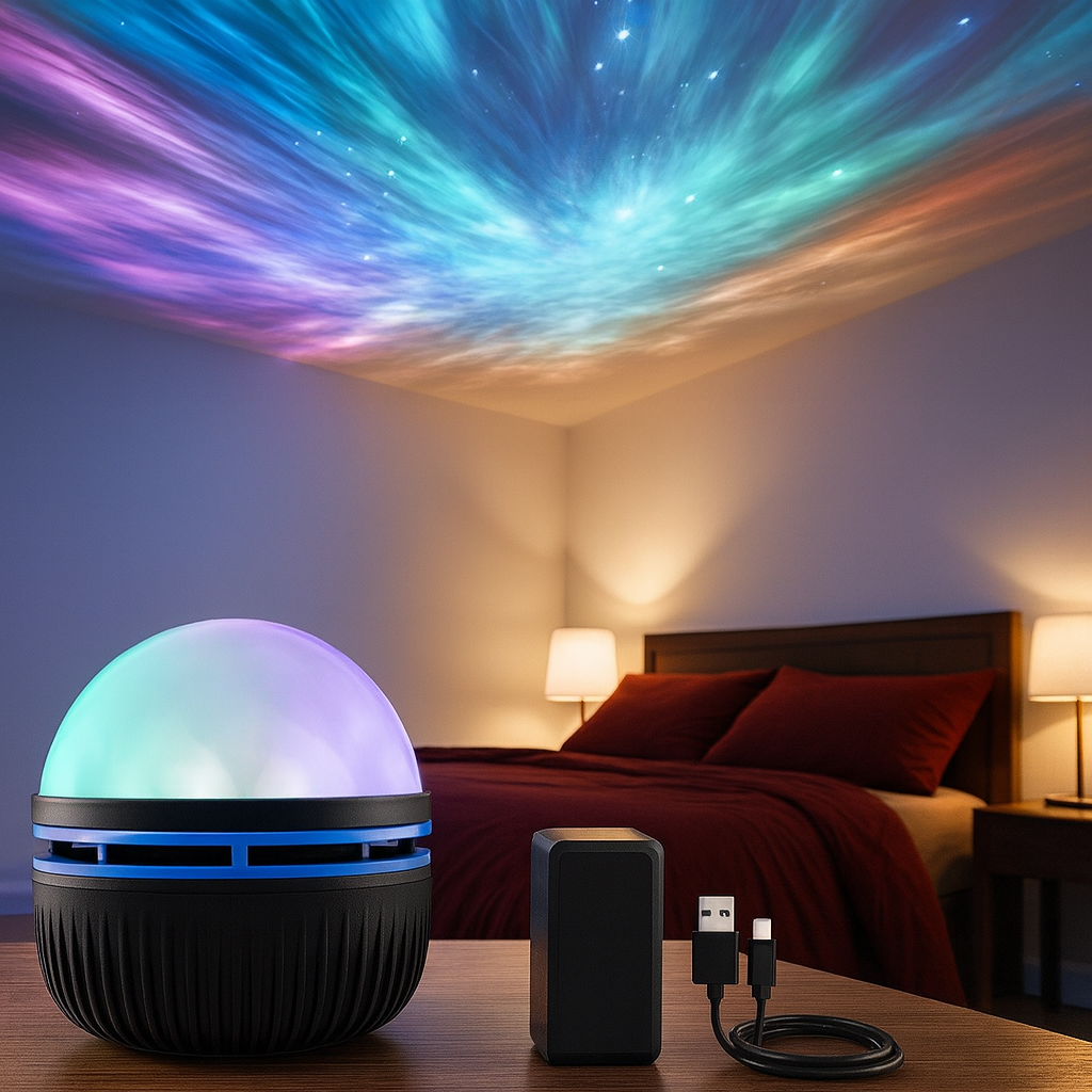 LED Northern Lights Projection Lamp with Remote Control, USB Powered, Color-Changing, Bedroom Decor