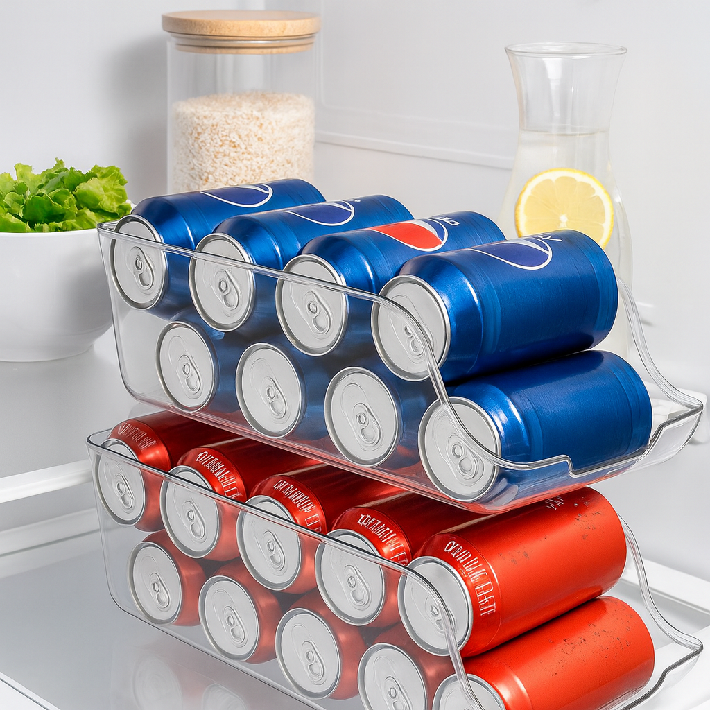 Plastic Soda Can Storage Box for Refrigerator, Stackable Organizer Tray, Clear Desktop Storage Box