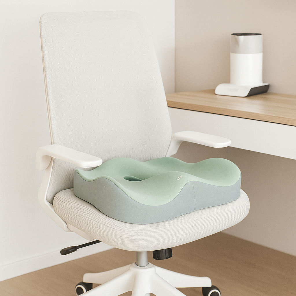 Memory Foam Seat Cushion, 1 Piece, Square, Light Green and Grey, Washable Polyester