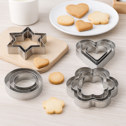12-Piece Metal Cookie Cutter Set - Star, Round, Heart & Flower Shapes